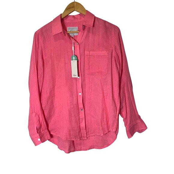NWT Rails Ellis pink button down gauze button down shirt hibiscus 37429 size XS - Picture 6 of 13